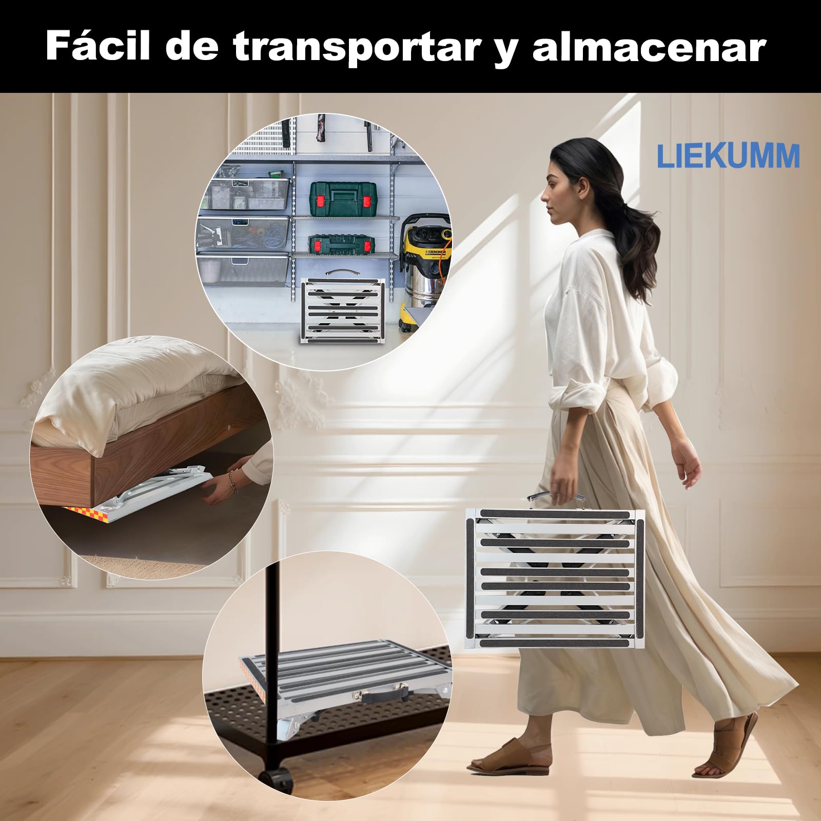 LIEKUMM Taburete Plegable de Aluminio, 48 x 37 cm, con Superficie de Goma Antideslizante, hasta 450 kg, Adecuado para Cocina, Autocaravana, SUV, Caravana, o como reposapiés para el hogar