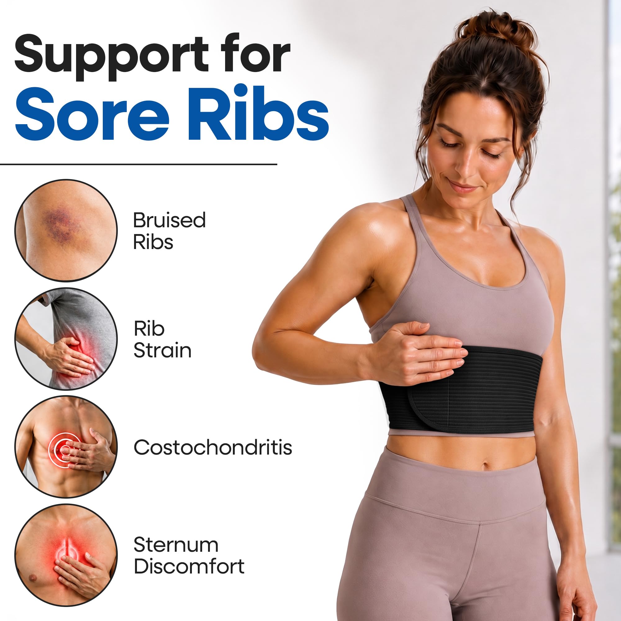 Chest Binder Rib Brace,Rib Belt to reduce Rib Cage Pain Chest Compression Support for Rib Muscle Injuries, Prellungen Ribs or Rib Flare Breathable Chest Wrap Breast Binder for Women or Men (Large/XL)