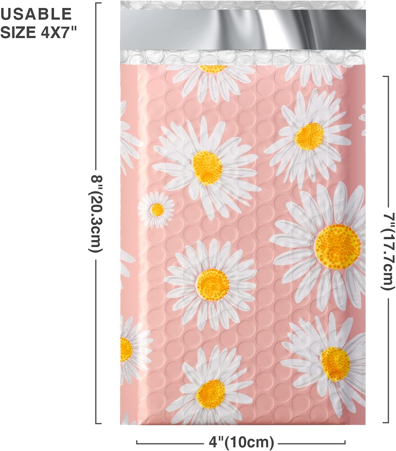 Metronic 4x8 Inch 50 Pack Bubble Mailers, Fancy Daisies Poly Bubble Mailer Cute Small Mailer,Bubble Envelopes,Padded Mailers for Shipping Jewelry,Lips,Cosmetic,DVD,Waterproof, Self-Seal Adhesive : Industrial & Scientific