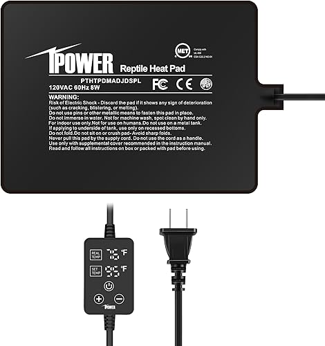 Vista 53 de iPower Almohadilla térmica para reptiles de 4 x 7 pulgadas con termostato ajustable, calentador debajo del tanque, tapete térmico para tortugas