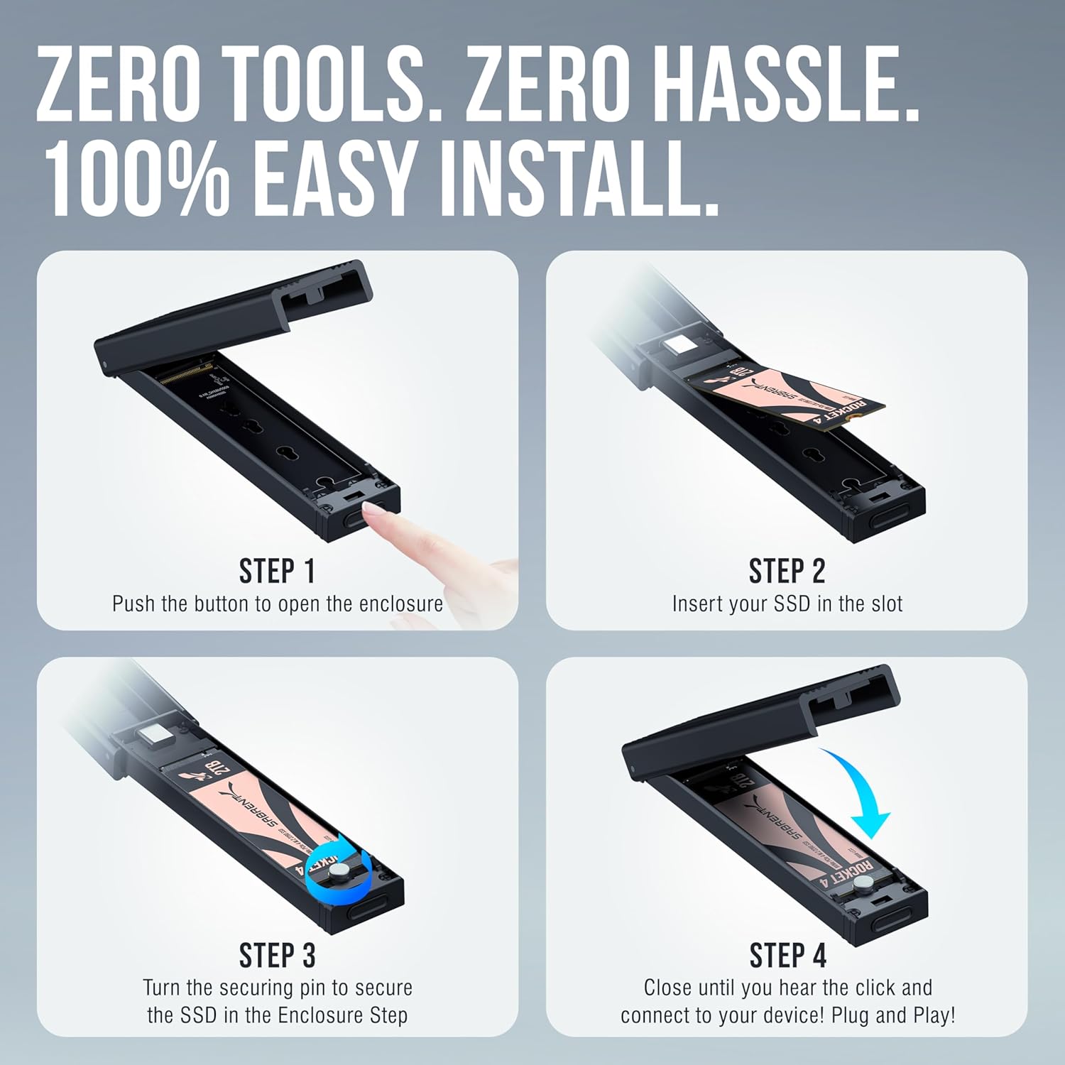 Sabrent USB 3.2 Type-C Tool-Free Enclosure for M.2 PCIe NVMe and SATA SSDs (EC-SNVE) - 5