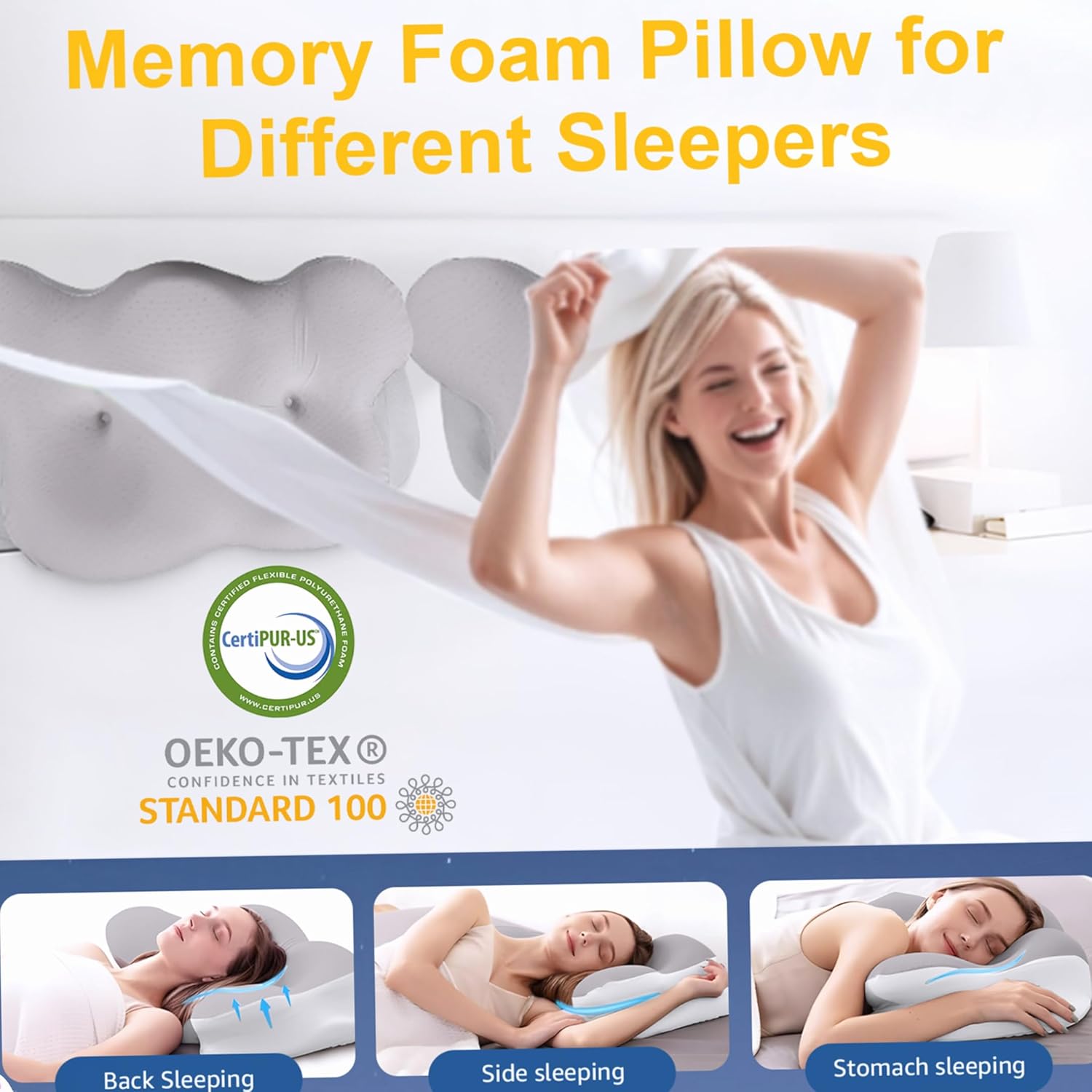 Cervical Neck Pillow,3D Ergonomic Support & Odor-Free Tech for Side/Back/Stomach Sleepers
