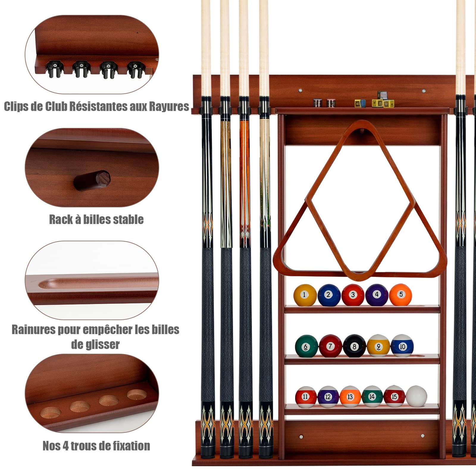 Pool Cue Rack For Sale Support De Queue De Billard à 6 Trous, Support Mural En Caoutchouc à 6 Trous Pour Bar De Piscine Pour Joueurs De Billard Cue Pool Table