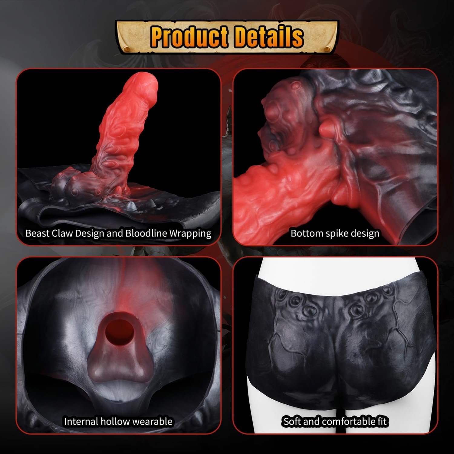 Reusable Silicone Monster Dildo Panty with 8.74in Cock Sleeve, Waterproof Hollow Penis Dildo Underwear Adult Sex Toys for Men Couples