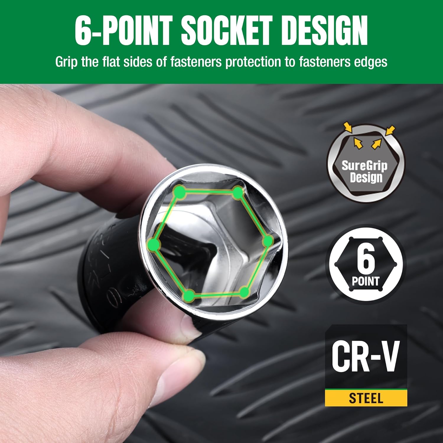SK 1/2" Drive Socket Set, SAE Sockets, 11-Piece 7/16" to 1-1/16", SuperKrome Finish, Premium CR-V Construction, with Aluminum Socket Organizer
