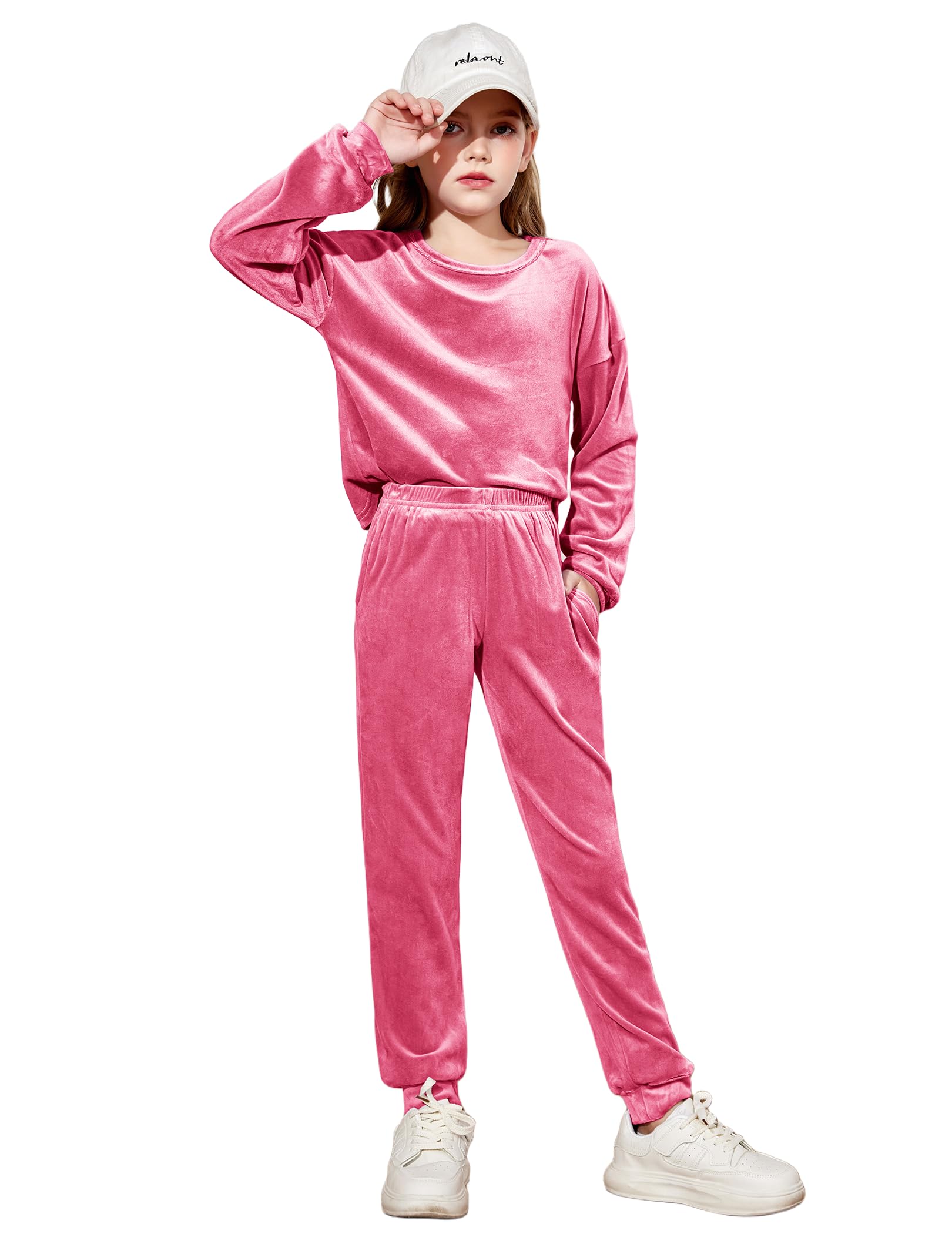 Arshiner Girls 2 Piece Outfits Kids Casual Velour Sweatshirts &amp; Pants Set