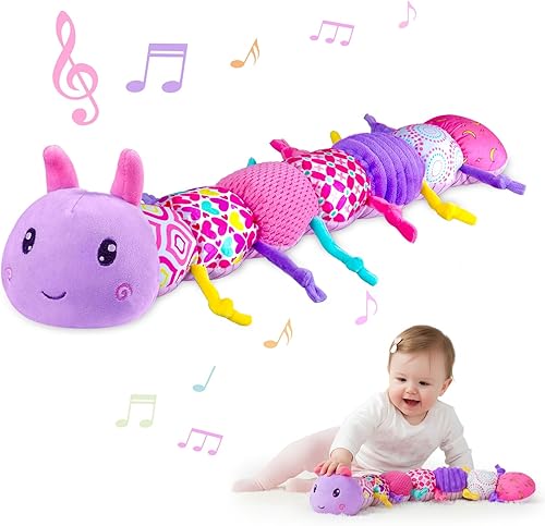 KaeoHye - Animal de peluche musical para bebé con arrugas, sonajero y texturas m