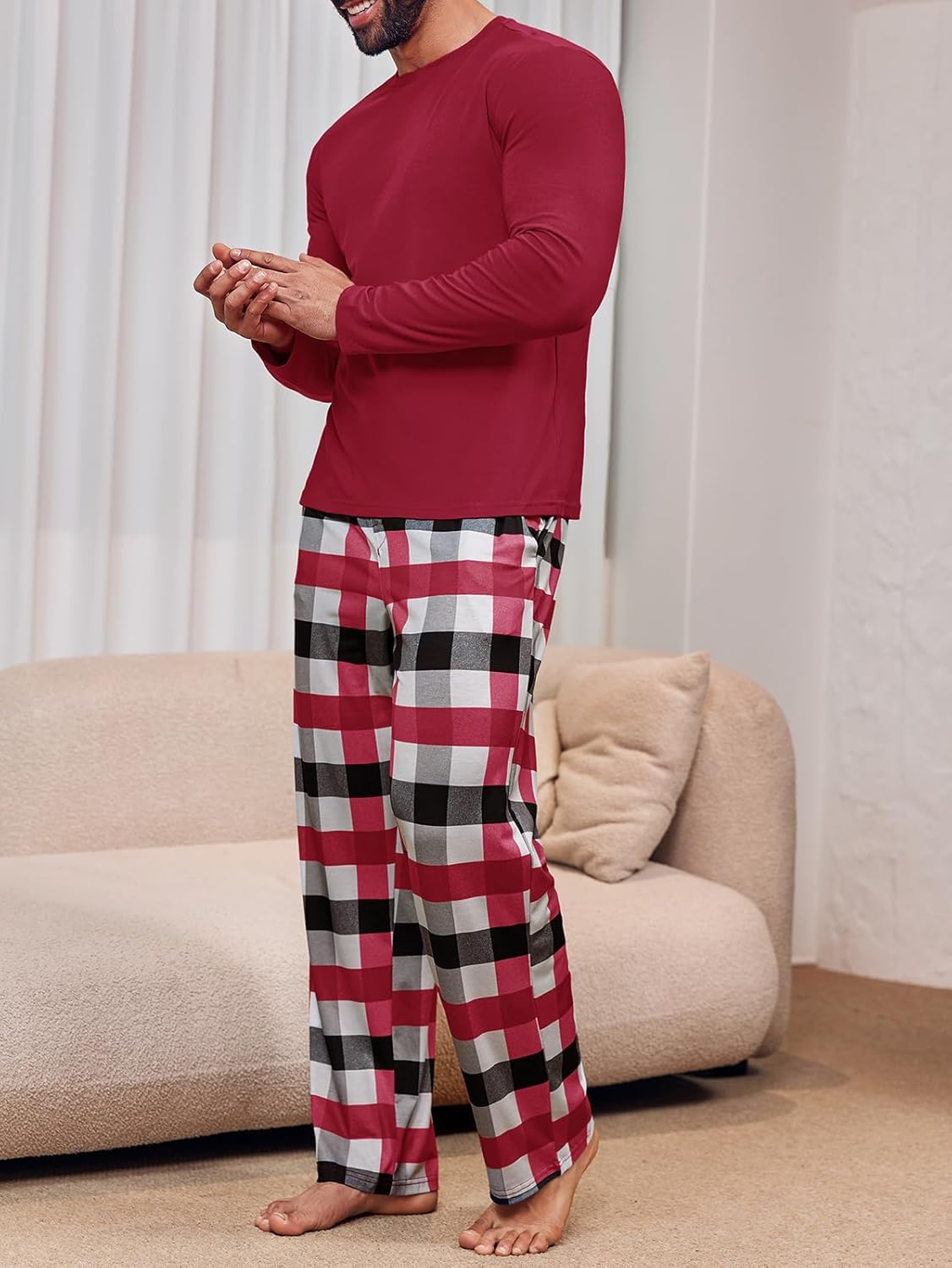 Runcati Mens 2 Piece Pajama Set Plaid Sleepwear PJ Relaxed Fit Stretch Lounge Nightwear Sets - Image 3