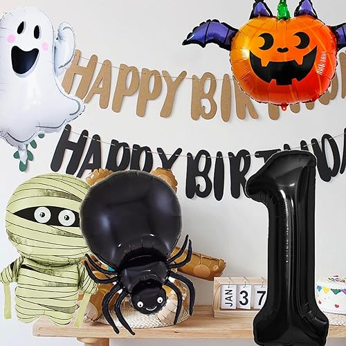 Miniatura 6 de Globos de aluminio de Halloween, globos de cumpleaños de Halloween, número 1, araña, momia, calabaza, murciélago, fantasma, globos para decoración