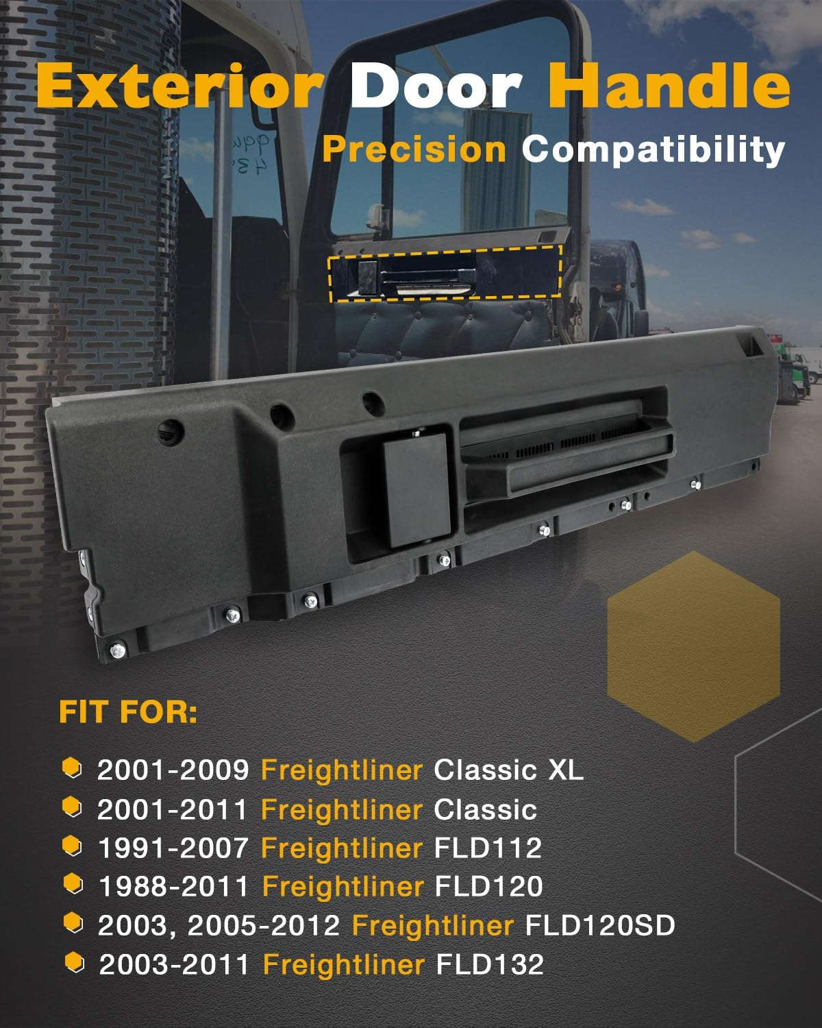 passenger door handle, compatible with some freightliner models 1988-2012, classic xl, classic, fld112, fld120, fld120sd, fld132, black interior front right door handle, replace# 761-5210, 7615210 front passenger side