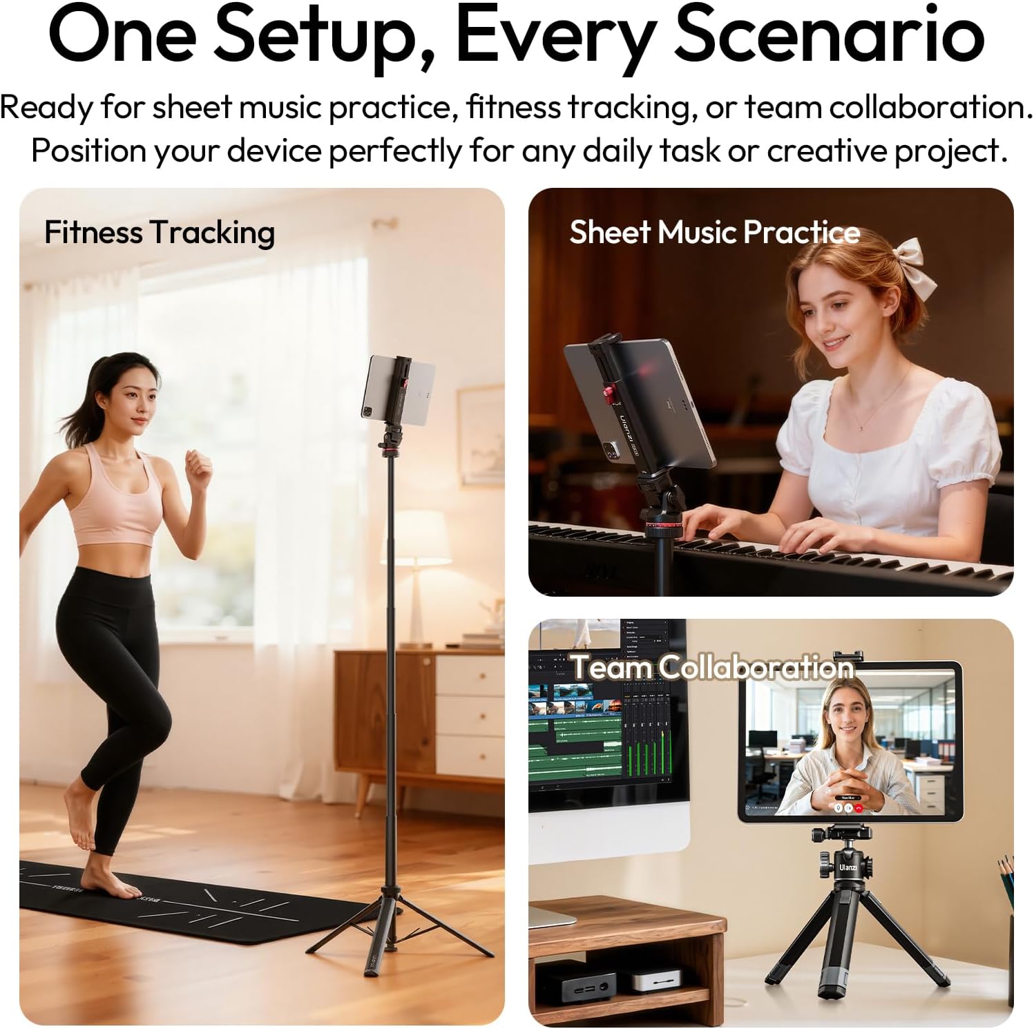 ULANZI CA15 Aluminum iPad Tablet Tripod Mount Attachment,13.5-22 cm Adjustable Clamp Range w Top Cold Shoe, Compatible w Arca Uka 1/4'', iPad 2/3/4/Air/Air2/Pro Video Recording