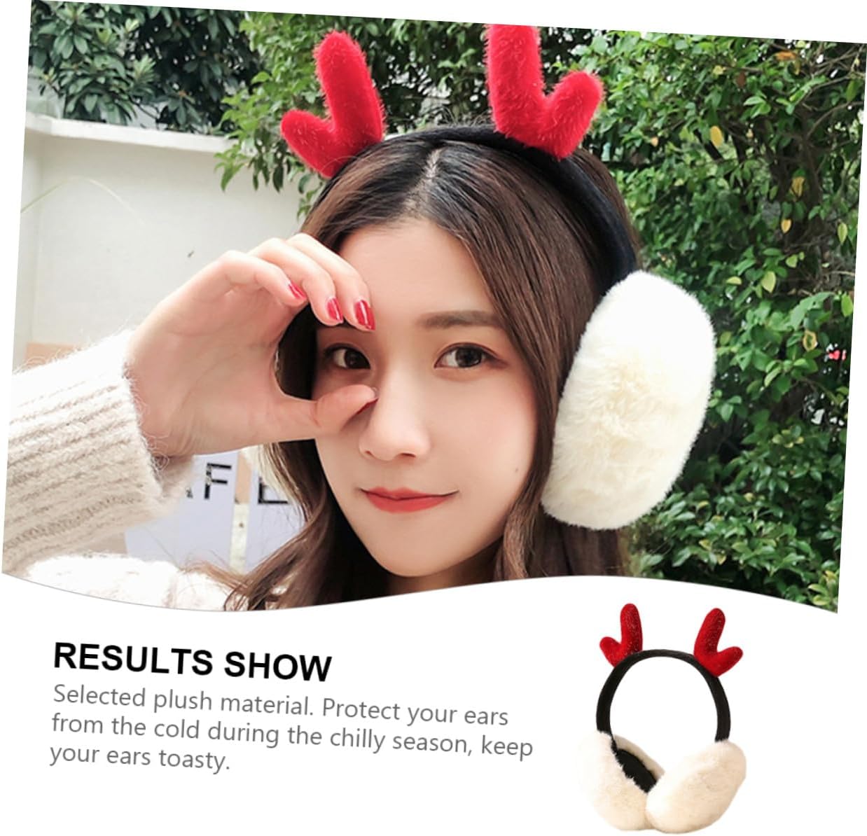 YARNOW Antlers Plush Earmuffs Women’s Winter Warm Ear Covers Foldable Holiday Ear Warmers for Outdoor Use