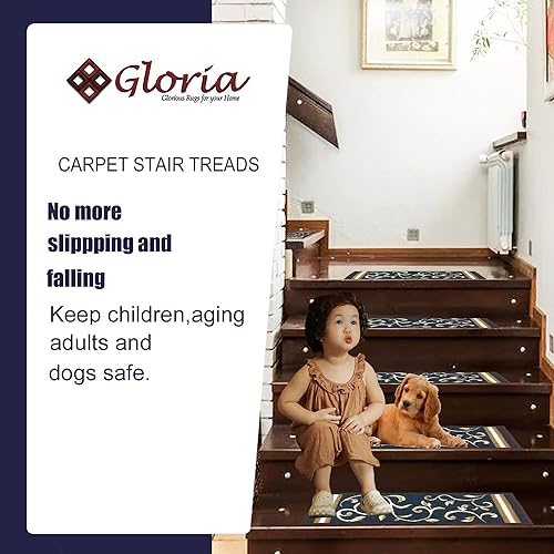 Miniatura 58 de Gloria Alfombra antideslizante para peldaños de madera, alfombras de goma antideslizante para escaleras, juego de 7 alfombras de escalera rojo