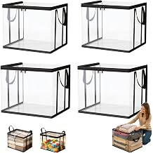 Stuffed Storage Pvc Organizer Bag Doll Storage Container Waterproof, Large Heavy Duty Thick Plastic Clear Storage, Large Clear Thick Plastic Storage Box with Hinged Lid for Clothes black*4