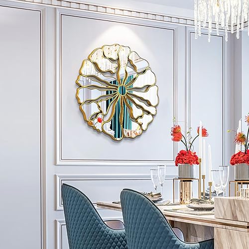 Miniatura 6 de Espejos de pared dorados decorativos, espejos redondos grandes de 32 pulgadas para decoración de pared, espejo de pared decorativo en forma de flor