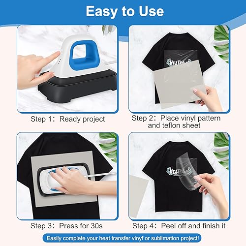 Miniatura 5 de Woflend Mini prensa de calor - Máquina de transferencia de calor de 7 x 3.8 pulgadas, pequeña prensa de hierro portátil, base aislada y función de
