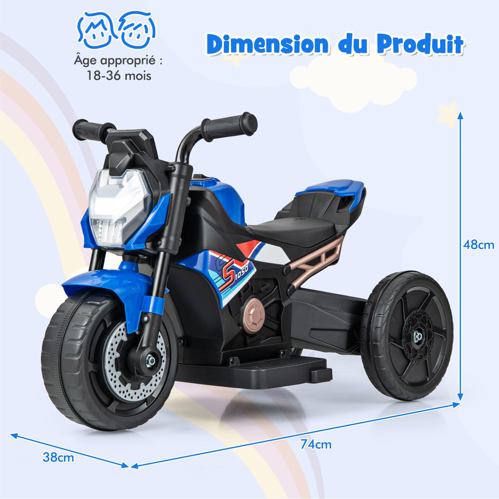 COSTWAY 2 en 1 6V Moto Électrique Enfant avec Phare LED & Musique COSTWAY 2 en 1 6V Moto Électrique Enfant avec Phare LED & Musique