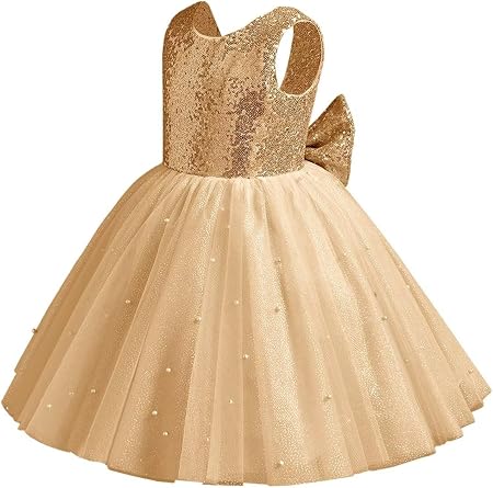 Sparkle Sequin Tulle Flower Girl Dress for Wedding Kids Princess Pageant Dress Pearls Bow Prom Ball Gowns Tutu Dress