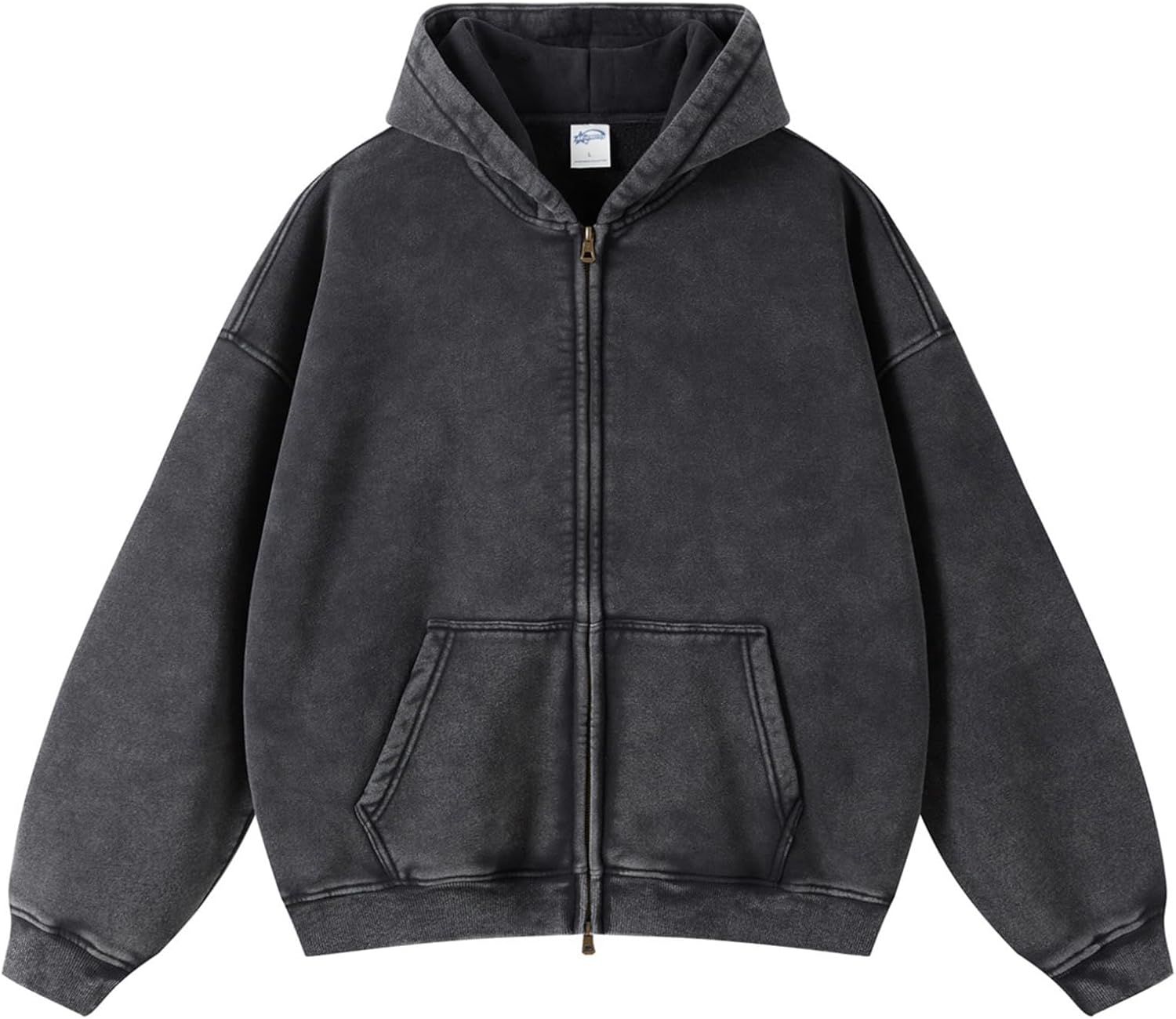 KEEPSHOWING Womens and Mens Zip Up Hoodies Long Sleeve Fall Oversized Sweatshirts Acid Wash Y2K Jacket with Pockets