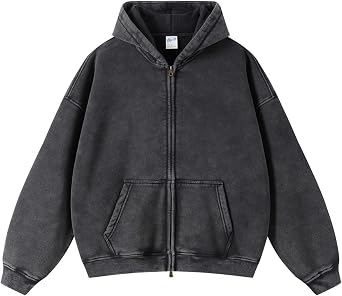 KEEPSHOWING Womens and Mens Zip Up Hoodies Long Sleeve Fall Oversized Sweatshirts Acid Wash Y2K Jacket with Pockets
