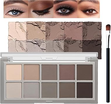 Smoky Eyeshadow Palette 10 Colors, Matte Grey Black Cream Eye Shadow Includes Brushes, Highly Pigmented, Blendable & Long Lasting, Korean Style Travel Size Makeup for Women Matte Gray