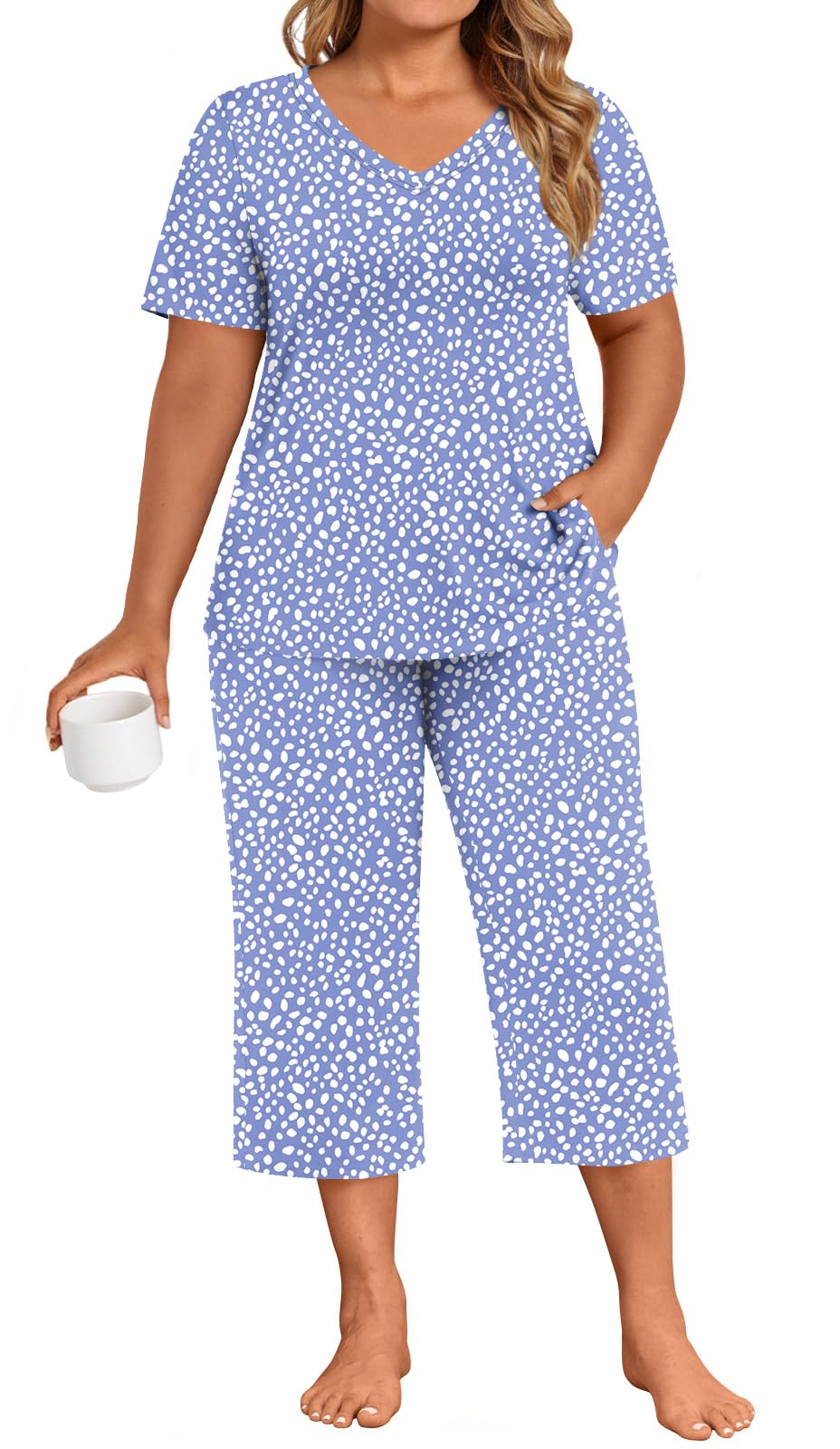 syoss Women's Plus Size 2 Piece Pajama Sets Loungewear Sleepwear Ladies Pjs Sets L-5XL with Pockets