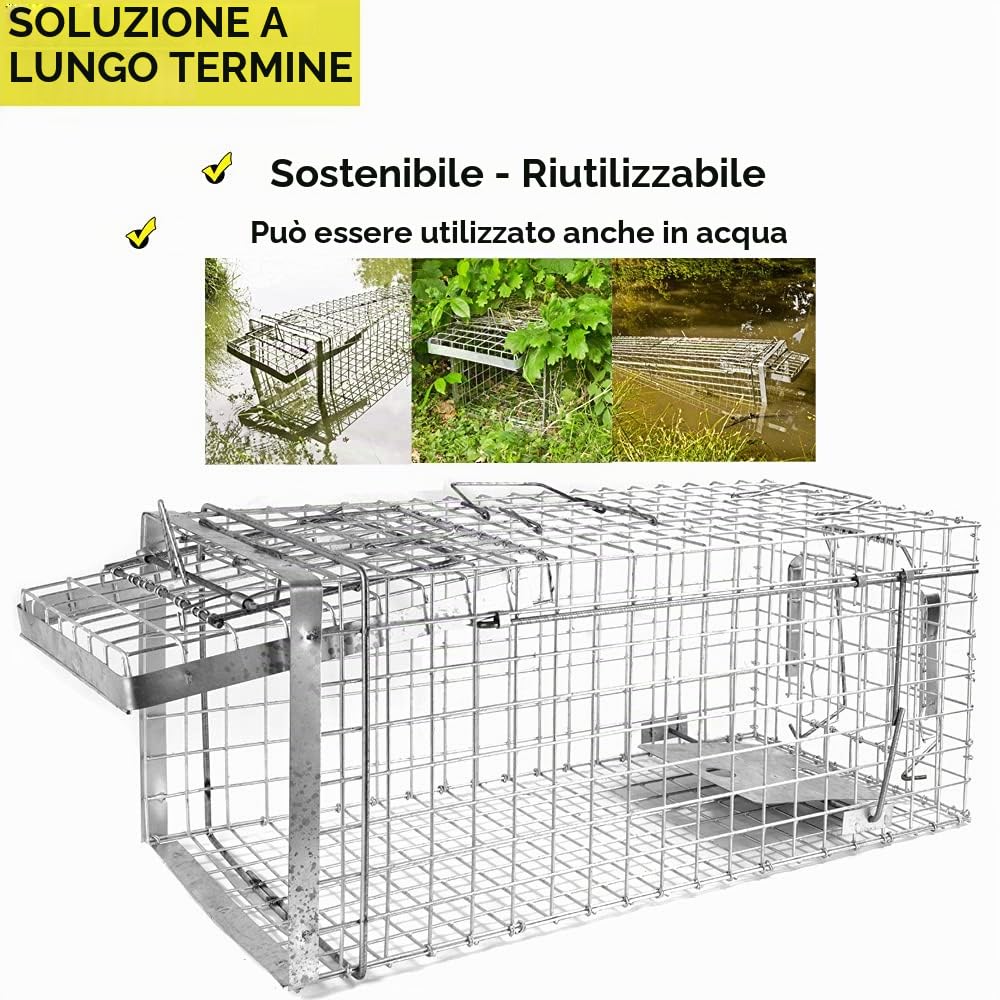 Petigi Gabbia Trappola per Animali Talpa Ratto Mouse Topo Nutria 80 x 34 x 34 cm