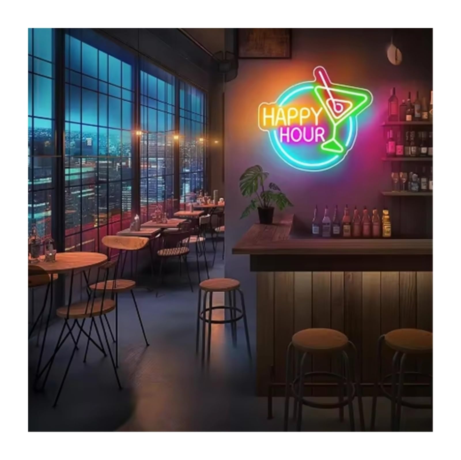 Luces de neón Letrero De Neón Happy Hour Para Bar, Club, Dormitorio, Luces Para Oficina, Hotel, Pub, Cafetería, Boda, Fiesta, Arte Decorativo De Cuevas,35cmх31cm