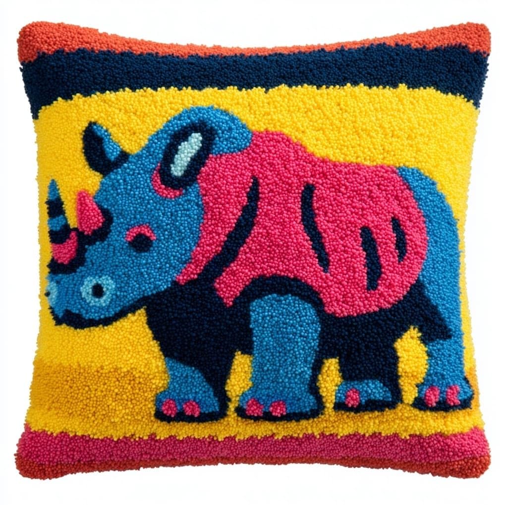 AxiangziK Latch Hook Cushion Kits for Beginners,Cartoon Rhinoceros