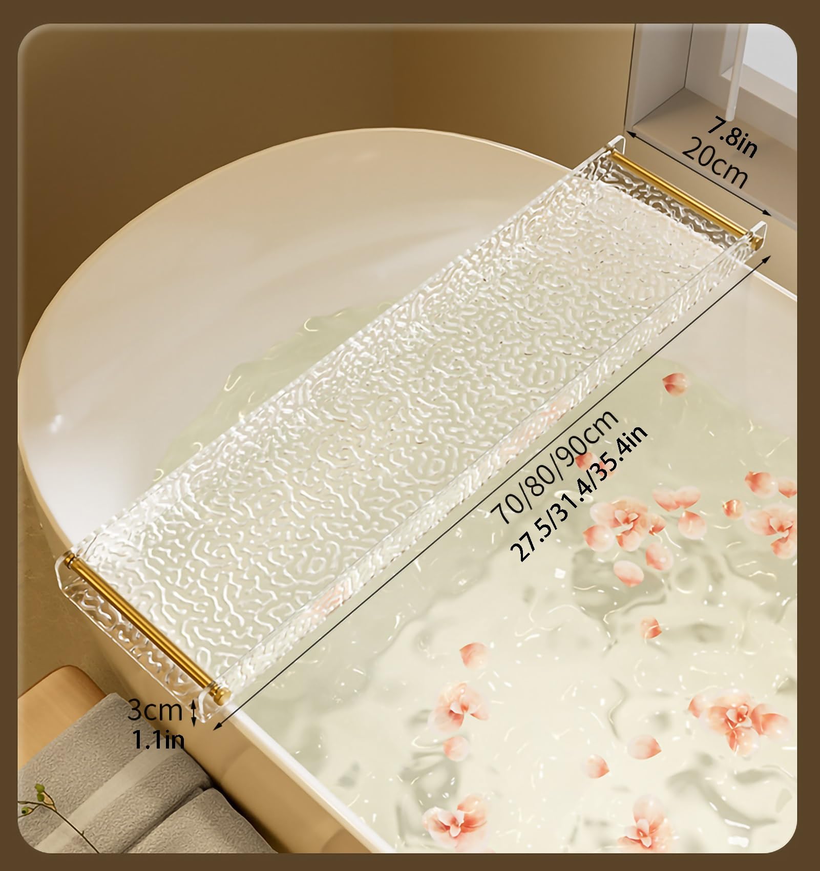 HOMEry - Bandeja de baño acrílica para accesorios de baño y accesorios de spa para una experiencia de baño relajante y relajante