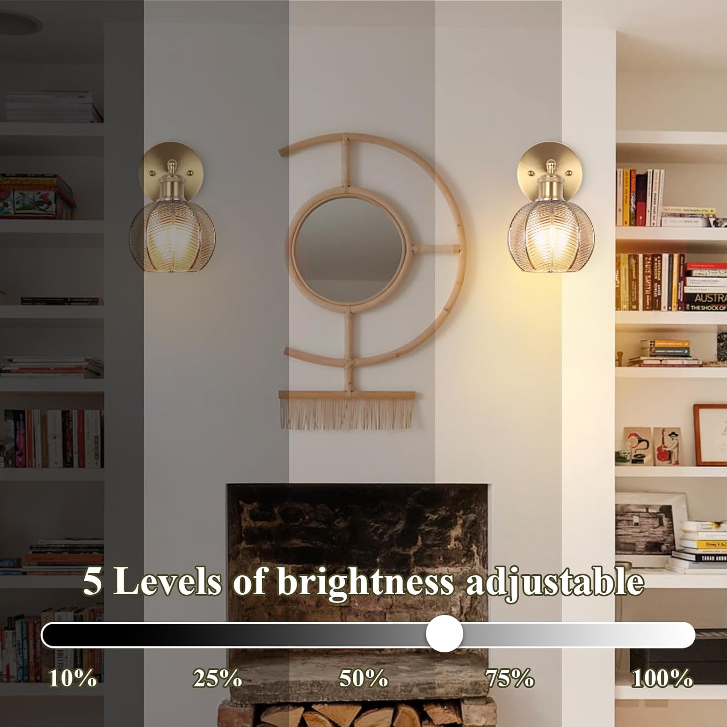 Battery Operated Wall Sconce, Vintage Wall Sconce with Amber Tulip Glass Lampshade Rechargeable, Battery Wall Light with Remote,Wireless Wall Sconces, for Bedroom,Living Room, Hallway