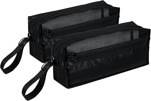 Moyad Paquete de 2 estuches de malla para lápices con cremallera de gran capacidad, organizador de papelería, bolsa para lápices, transparente,