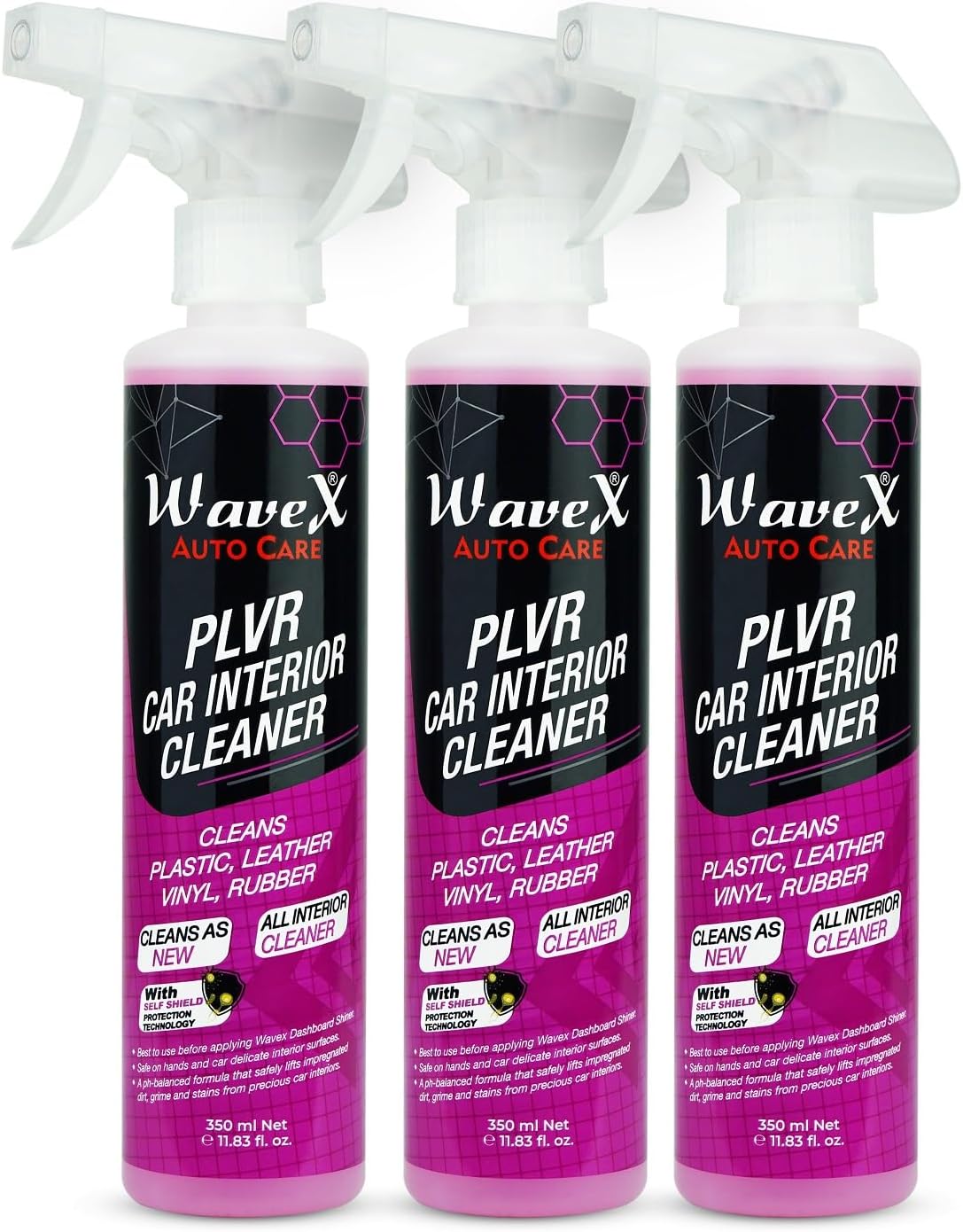 Wavex Car Interior Cleaner 350ml X3 | Car Interior Cleaner for Plastic, Leather, Vinyl & Rubber | Important Car Cleaning Accessories, Works well as a Car Dashboard & Leather Seat Cleaner (Pack of 3)