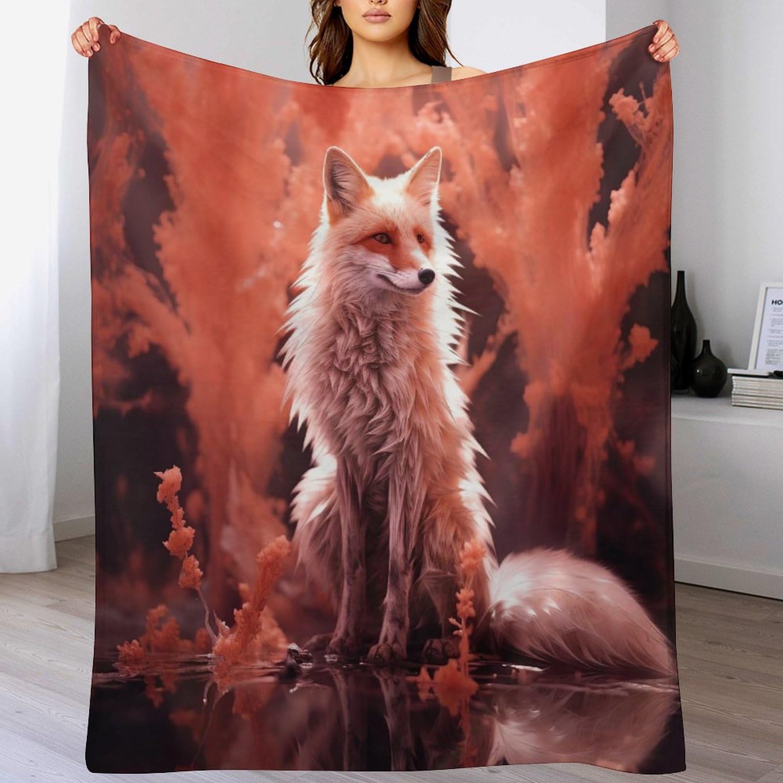 Couverture polaire renard et plaid canapé en flannel épaisse 100x130cm
