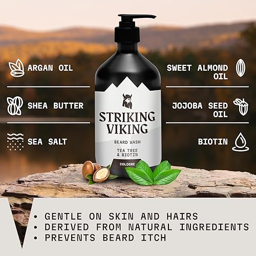 Miniatura 3 de Striking Viking Jabón para barba  17 onzas, árbol de té natural y biotina  Champú para barba con aroma a colonia sin parabenos ni sulfatos para