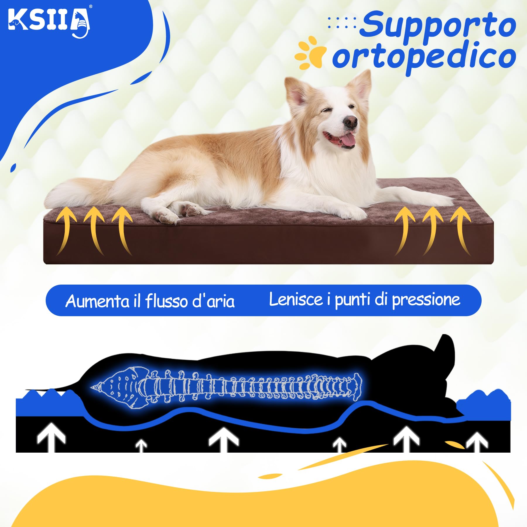 KSIIA Cuscino Cane Media, Cuccia Cane Interno, Sfoderabile e Lavabile, Letto per Cani Ortopedico, Divano per Cani, Base Antiscivolo, Marrone 90x55x7cm