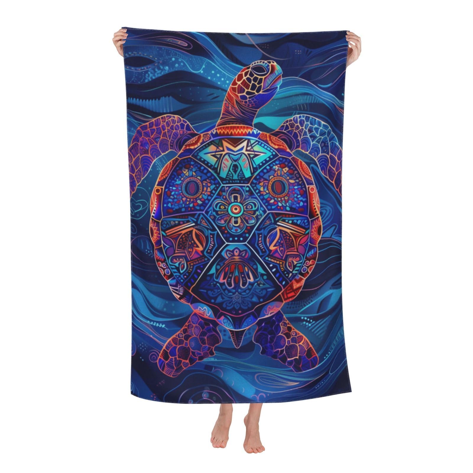 Sea Turtle Pattern Microfiber Beach Towel - 52"x32", Ultra Absorbent, Quick Dry, Sand Free - View #8
