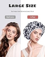 Vista 3 de Auban - Gorro de ducha, gorro de ducha para mujeres con forro de rizo, exterior de EVA reutilizable, de doble capa impermeable, grande, para cabello