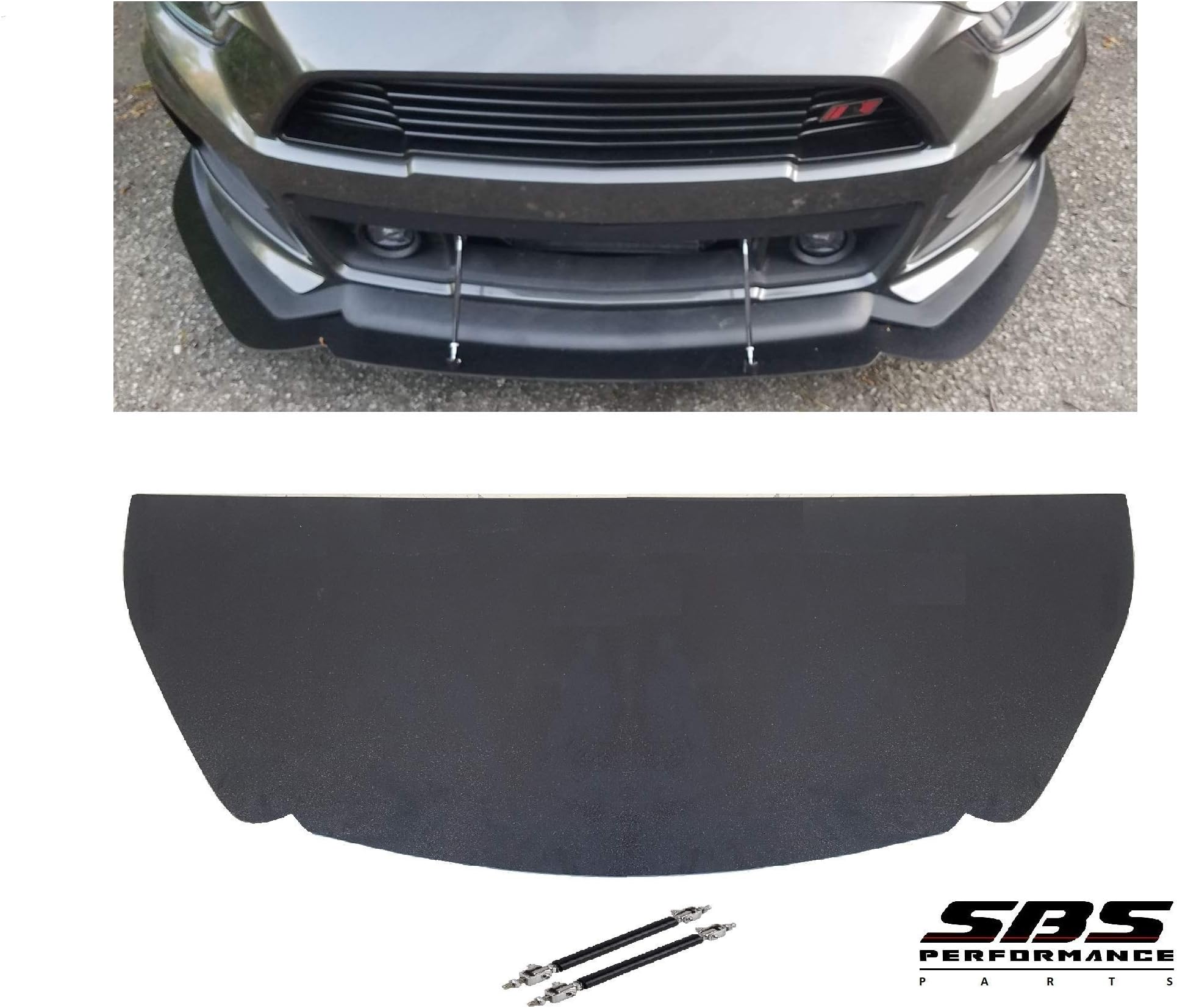 SBS Performance Parts Front Chin Splitter & 2 support rods for 2015-2017 Mustangs with Roush bumpers