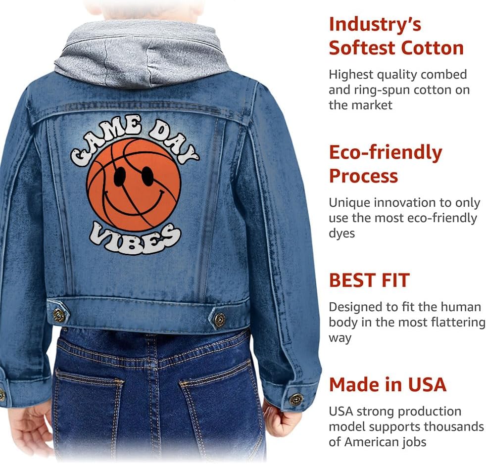 Game Day Vibes Toddler Hooded Denim Jacket - Cute Boy Gifts - Basketball Gifts
