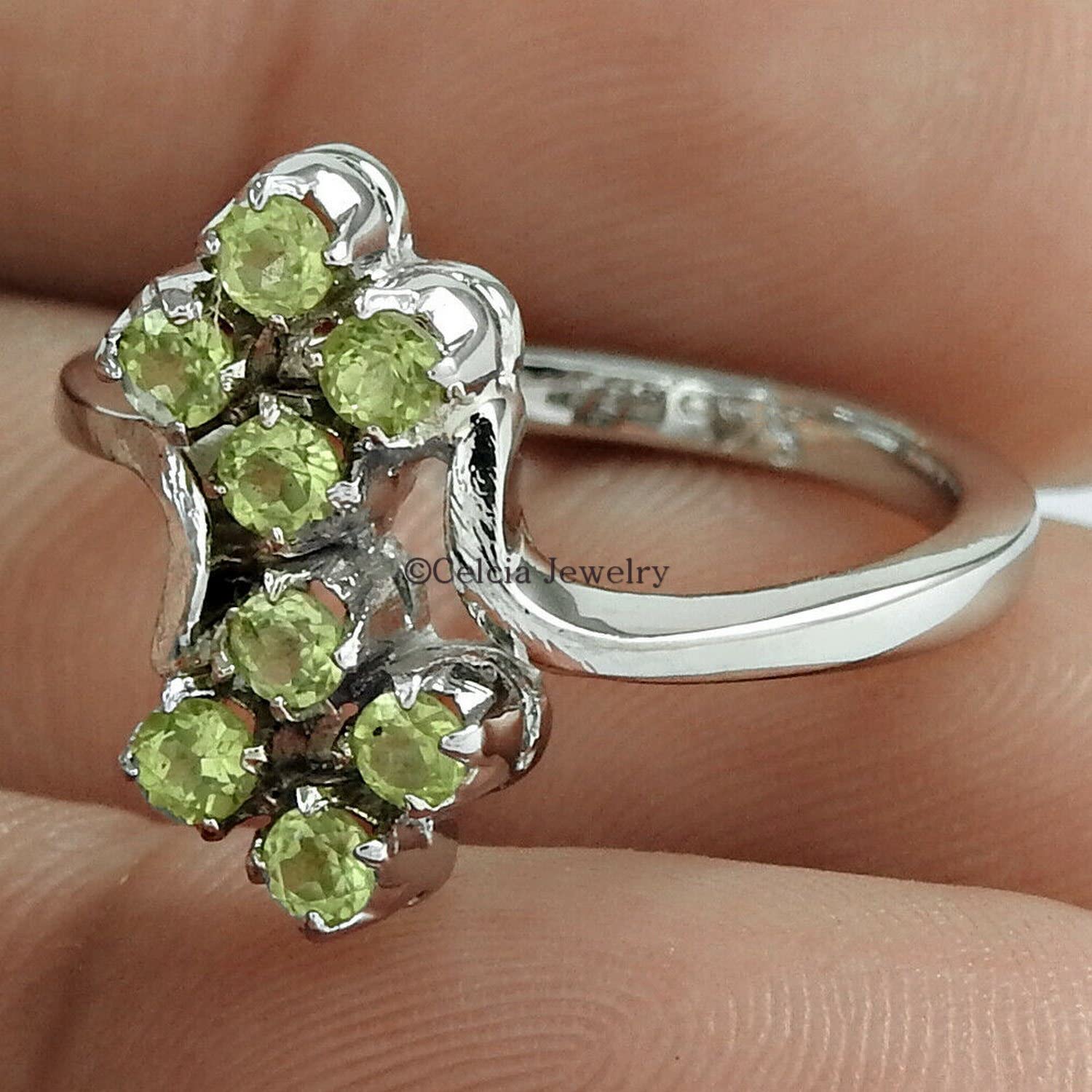 Anello di pietra preziosa peridoto, anello d'argento puro 925k, anello di dichiarazione, anello di pietra preziosa di guarigione, anello impilabile, anello di nozze, regalo per ragazze (peridot)