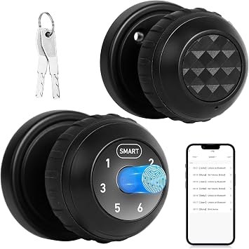 Fingerprint Smart Door Knob with Keypad Lock 4 in 1 Indoor Biometric Door Knobs Room Thumb Print Door Locks for Bedroom, Key/App Control Black Entry Door Lock for Front Door, Home House Door Hardware