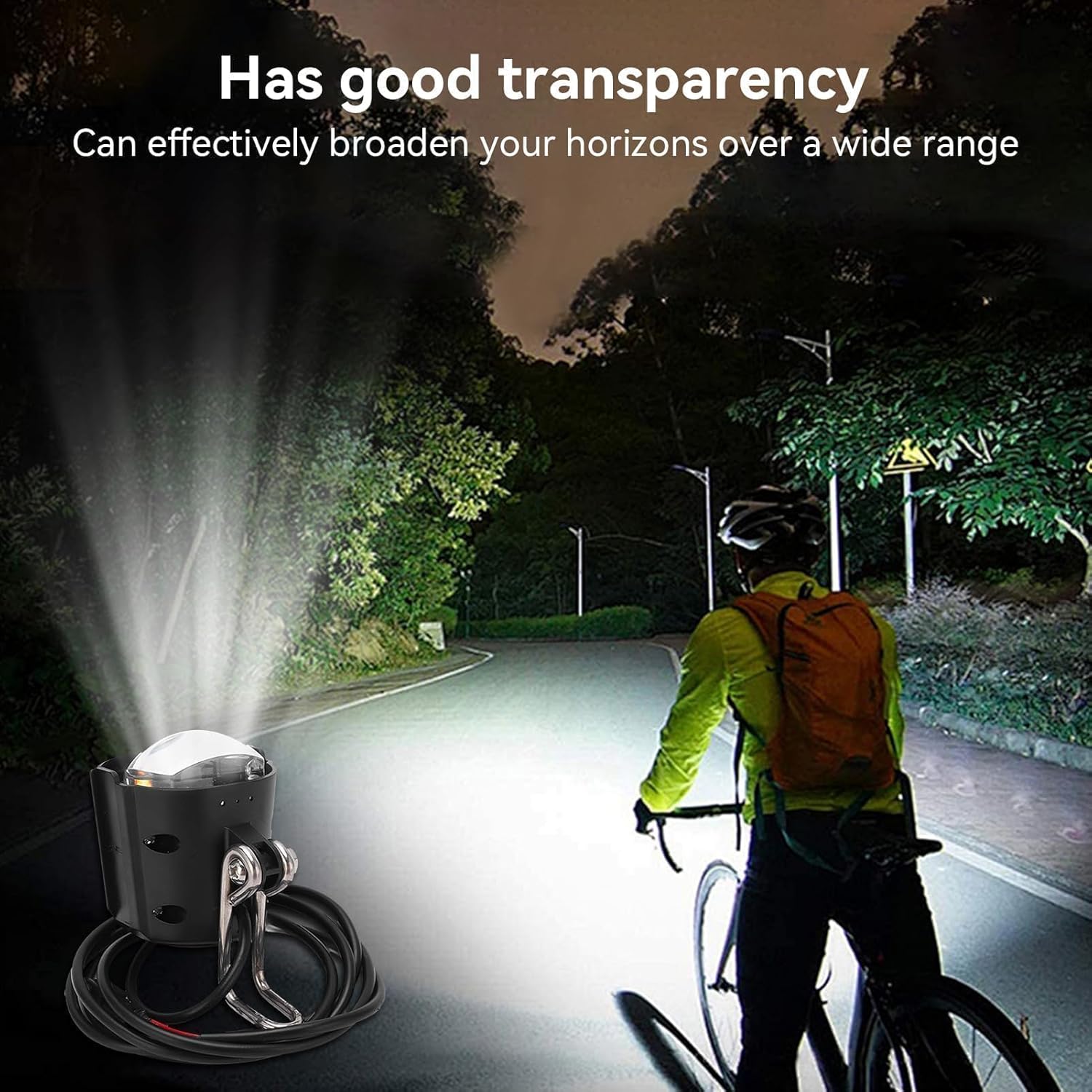 Ebike Headlight illuminating a path at night