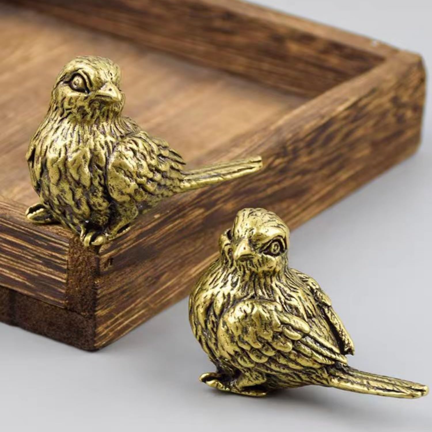 Brass Small Bird,Animals Figurine Decorative,Solid Copper Decorations,Small Brass Metal Statue,Tea Pet Home Decorations, Office Tea Table Statue(Sparrow) - Image 4
