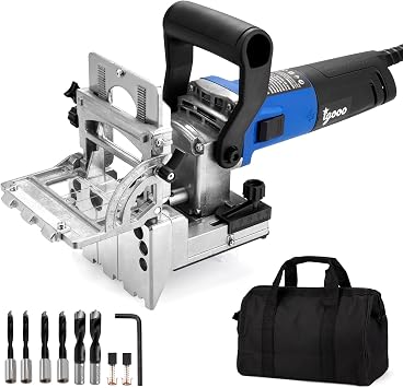 Dual-Spindle Doweling Jointer DJ710, 710W 230V 50Hz, UK/DE Plug, Wood Plate Joiner, 2X10mm 2X8mm and 2X6mm Drilling Bits, 80 Dowels