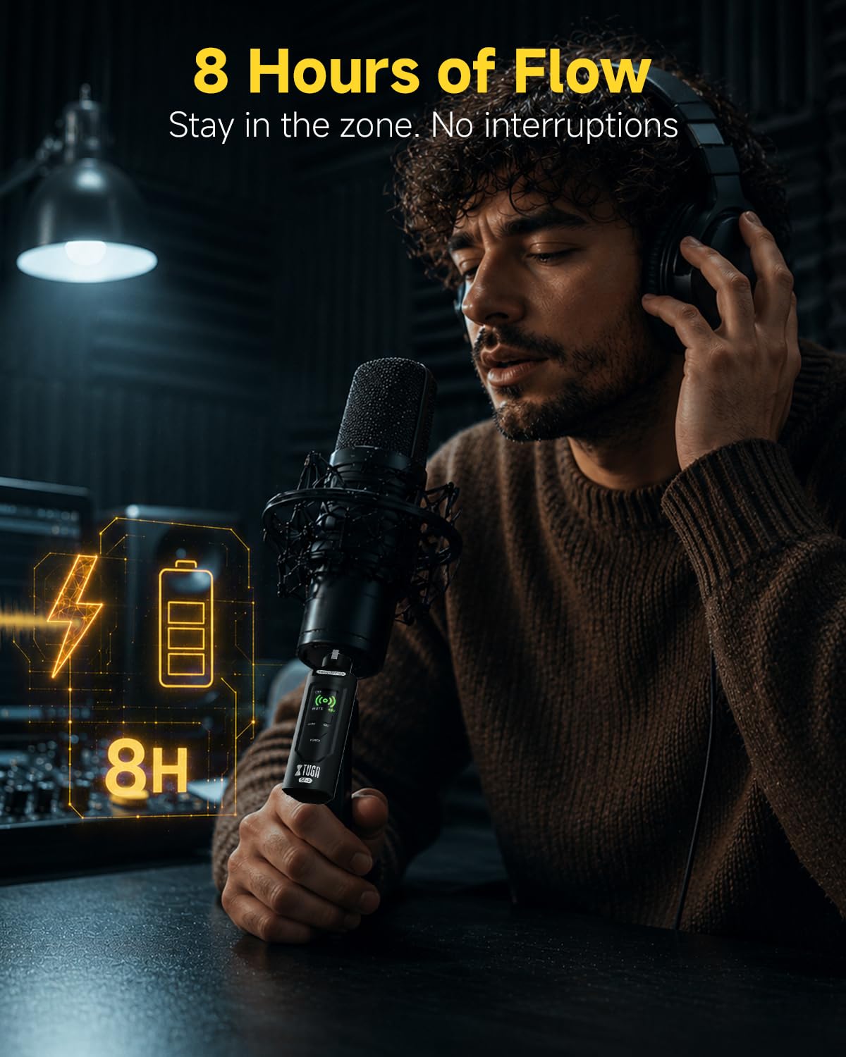 XTUGA Émetteur et récepteur XLR sans fil SF-1, émetteur-récepteur de microphone 2,4 G avec alimentation fantôme 48 V, adaptateur de micro rechargeable pour microphones dynamiques/condensateurs