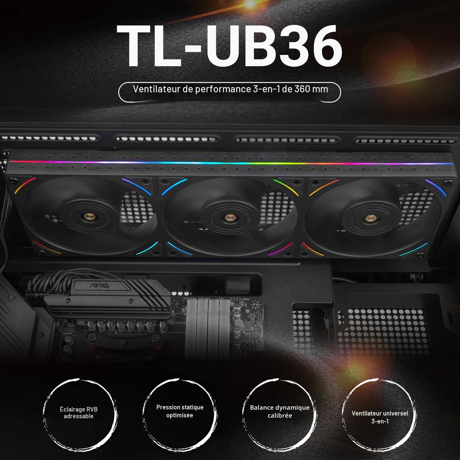 TR TL-UB36 Ventilateur de refroidissement de câble simplifié 2150 tr/min PWM S-FDB V2 Bearing 3D Dynamic Balance Couplet Chassis Fan