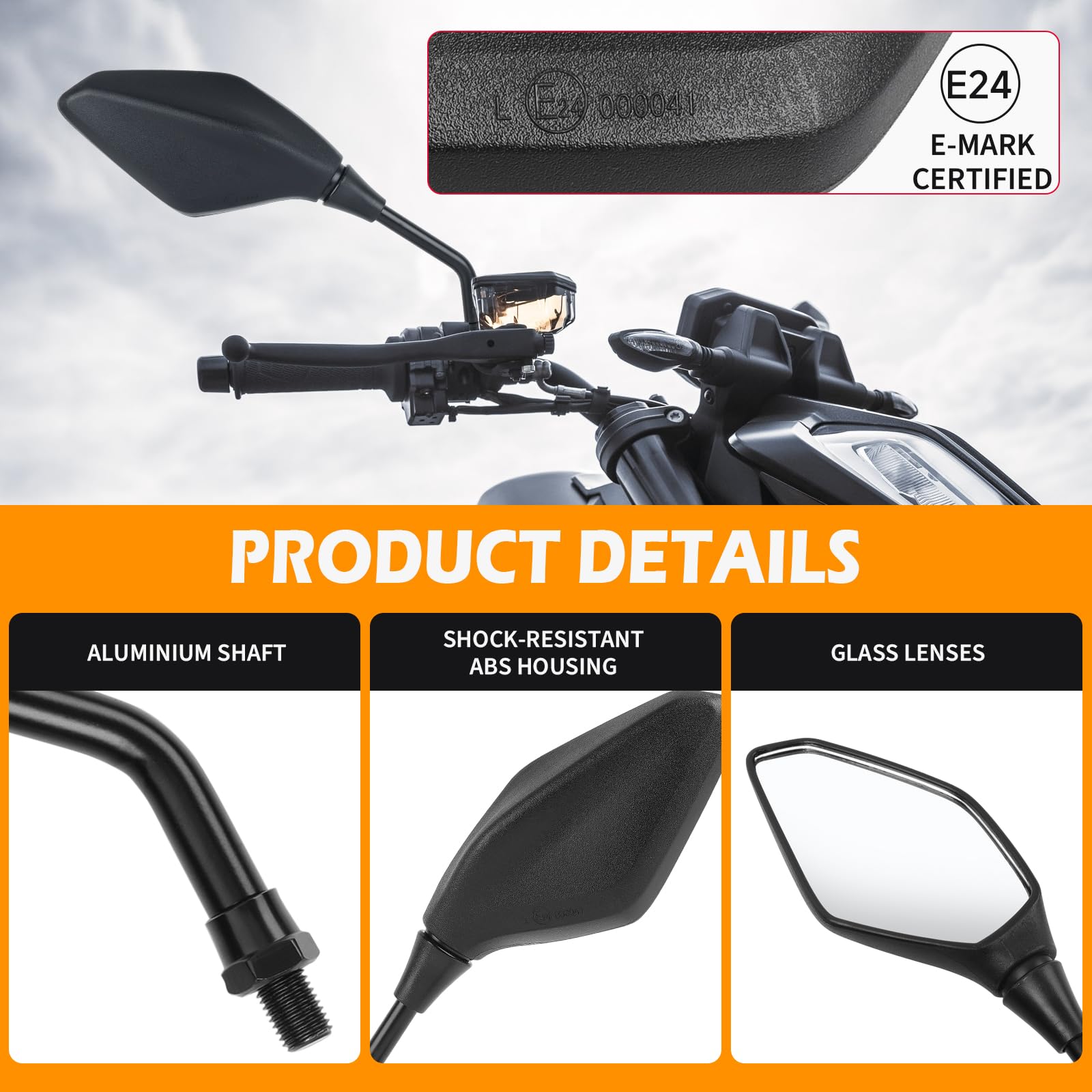 DREAMIZER Specchietti Retrovisori per Moto Universali, Specchietti Moto Manubrio con Viti M8 M10 e con Staffa 22mm,Compatibili con Suzuki Aprilia Kawasaki ATV Scooter Dirt-Bike Moped E-bike Roller