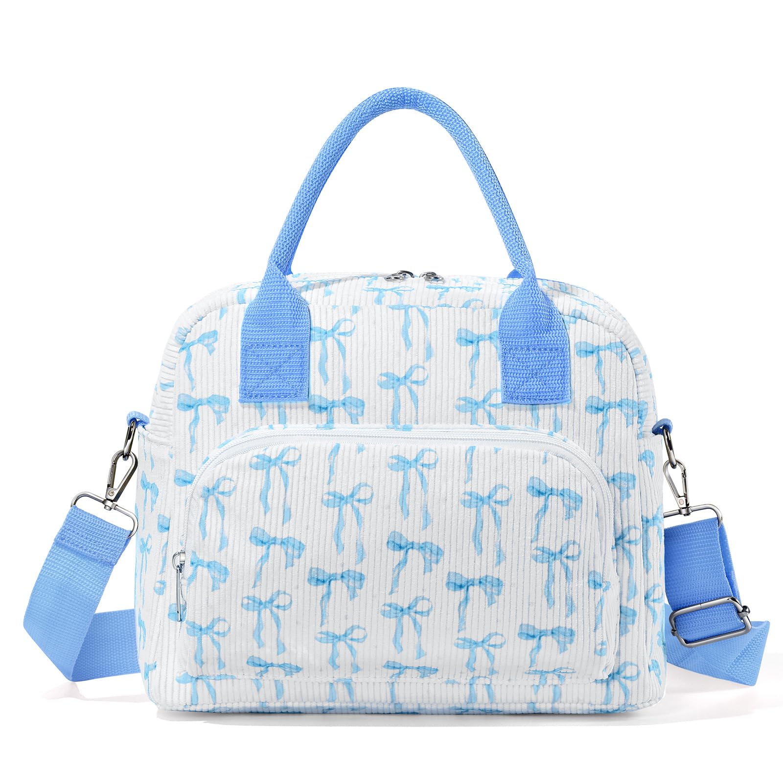 BuyCard Lunch Bag for Women,Insulated Lunch Bag for Adults, Waterproof & Oilproof Cool Bag for Work, School, Picnic & On The Go.(Crossbody Blue Bow)