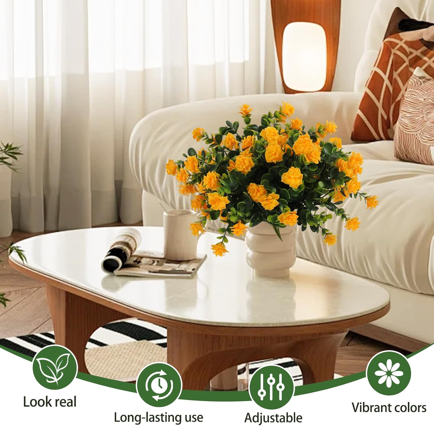 RECUTMS Artificial Fake Flowers Plants for Outdoor 4PCS Faux Rose Plastic Flowers UV Resistant No Fade for Outside Home Indoor Planter Porch Patio Balcony Yard Decor (Yellow)